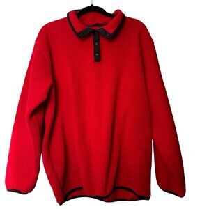 Lands End Womens Sweater XL Red Fleece 1/4 Zip Mock Neck Outdoors‎ Polartec
